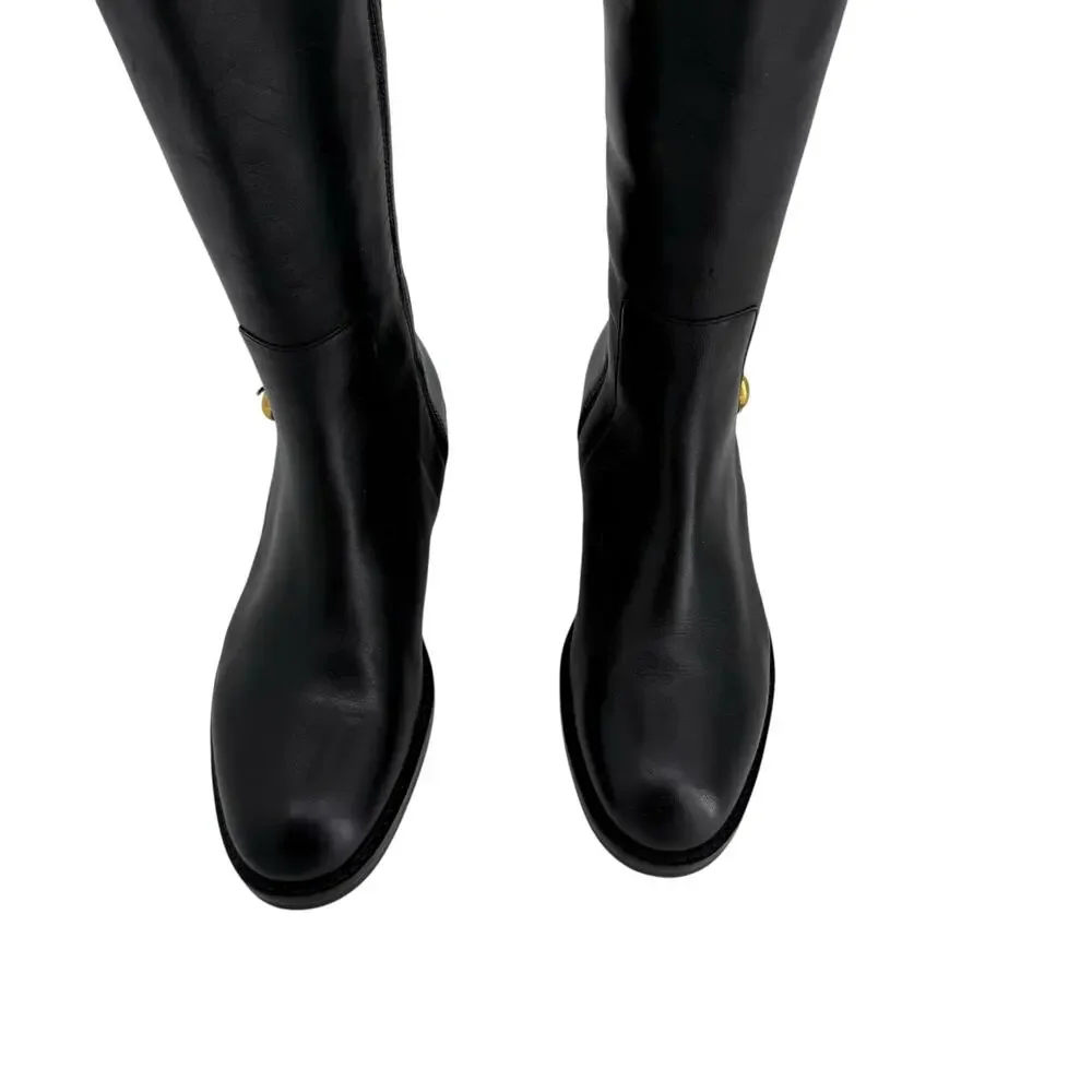 Cole Haan Black Leather Gold Buckle Clover Knee High Boots Womens 8